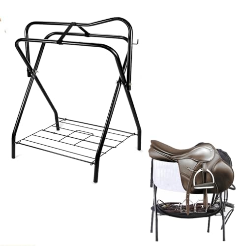 HDYEGIOU Saddle Rack, Heavy Duty Foldable Saddle Rack Stand for Horse Stall Tack Room Barn, 28 x 19 x 37.5 Inch,Black