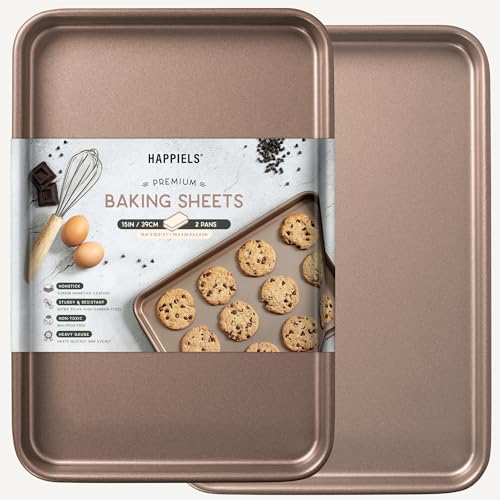 Nonstick 15×10 inch Baking Sheet Set of 2 | PFOA & BPA Free Non Toxic Carbon Steel 10×15 inches Cookie Sheets | Best Non stick Oven Cooking Pans & Jelly Roll Pan | Best Nontoxic Baking Trays