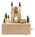 Delightful Quality Wooden Musical Box Featuring European Castle with Small, Moving Magnetic Car | Plays 