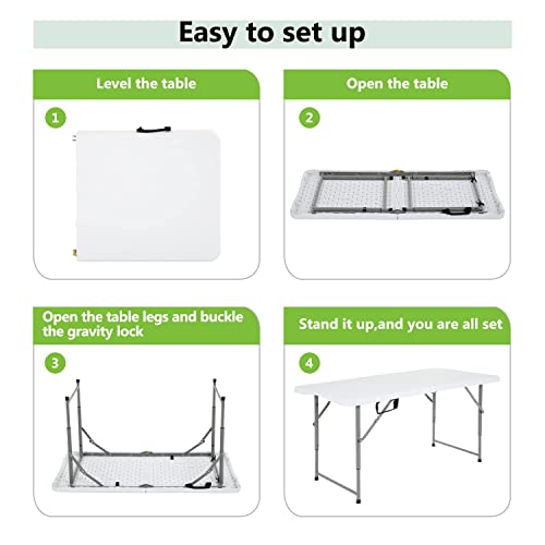 PayLessHere-Folding-Camping-Table-Plastic-Picnic-Table-Office-Table-for-Parties-Wedding-Camping-Office-with-Carrying-Handle-White-4-FT