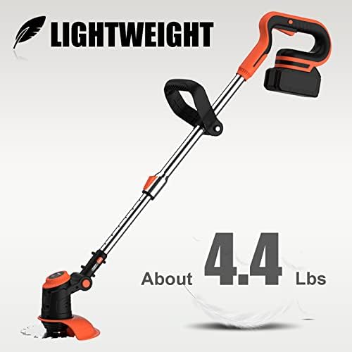 Grass Trimmer Cordless with Metal Blade Battery and Charger, Powerful Garden Strimmer Rechargeable Lightweight Electric Lawn Mower with Heavy Duty Blades, Adjustable Telescopic Handle