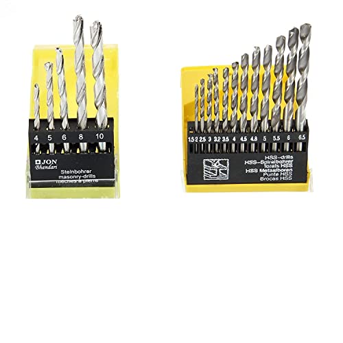 Image of MRG CLASSIC Drill Bit MTS-887 Set of 13 for Wood, Malleable Iron, Aluminium, Plastic and Masonry with Set of 5 Pieces for Concrete and Brick Wall Drilling