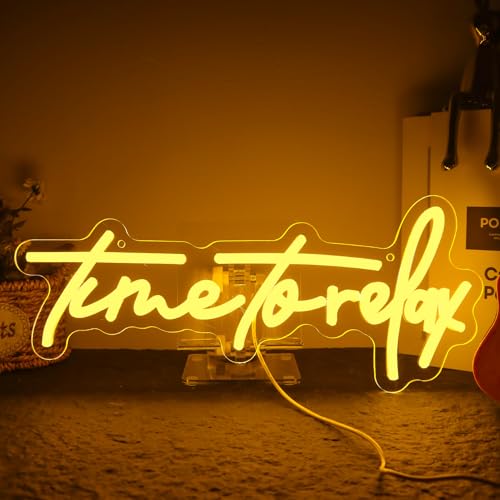 Image of Time To relax Neon Sign Warm White Letter Led Neon Lights Wall Decor for Wedding,Family lounge,Spa center,Beauty salon,Bar,Restaurant,Yoga studio,Business Logo,Beauty Salon,Massage Parlor-15.75 x 6.61IN-USB Powered-Acrylic