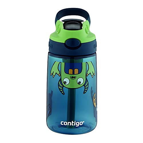 Contigo Aubrey Kids Cleanable Water Bottle with Silicone Straw and Spill-Proof Lid, Dishwasher Safe, 14oz, Monsters