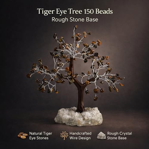 Image of REMEDYWALA Charged Energized Tiger Eye Crystal Tree Cluster Stone Base for Reiki Healing Tiger Eye Stones Crystal Tree 150 Beads