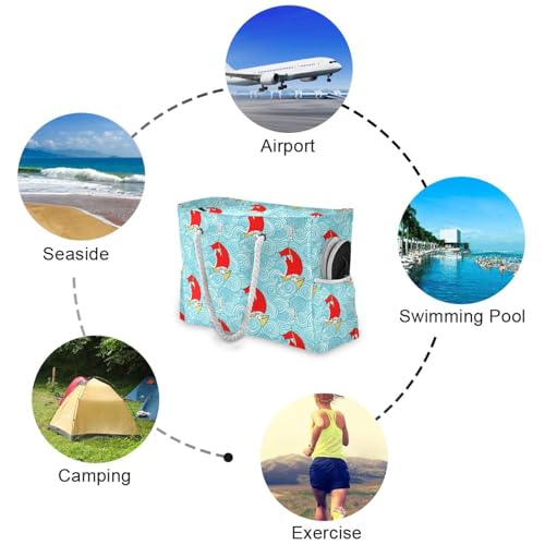 Paper Boat Swirls Beach Tote Bag for Women Large Travel Tote Bags Waterproof Carry On Swim Pool Bag Beach Bags with Zipper for Grocery Vacation Essentials Yoga Nurse Gym4