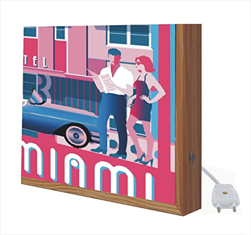 Vintage Schild beleuchtet mit LED-Licht Miami: Reisende Serie