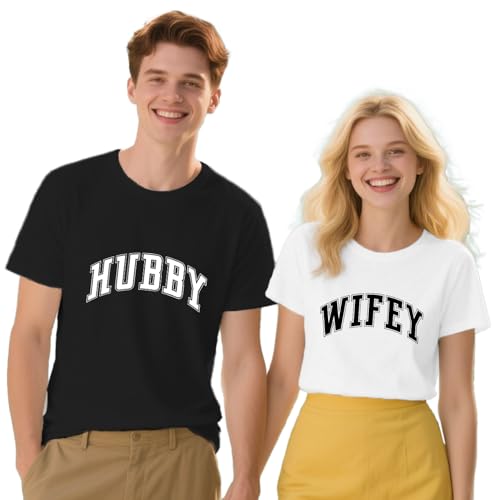 Matching Couples Shirts Wifey and Hubby T-Shirt Honeymoon Tee Top