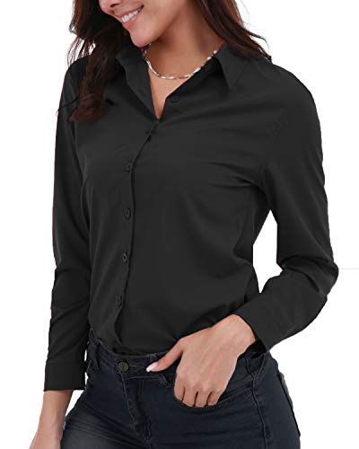 Women's Basic Button Down Shirts Long Sleeve Plus Size Simple Stretch Formal Casual Shirt Blouse2