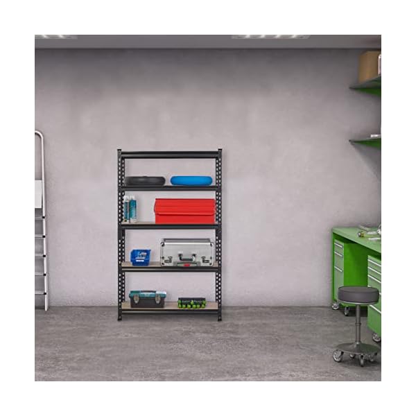 Relaxdays Schwerlastregal, HBT: 153x91x30,5 cm, Traglast 1800 kg, 5 Ebenen, zum Stecken, Keller & Garage, Stahl, schwarz – Bild 3