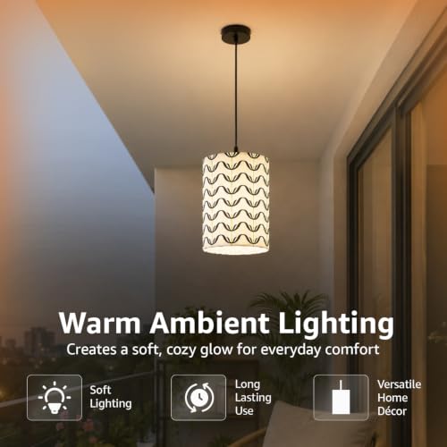 Image of Amazon Basics Pashan Wavy Pendant Lamp | Decorative Polyester Shade with E14 Holder | Pendant Light for Living Room, Dining Area, Bedroom & Home Decor