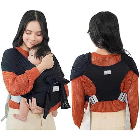 BabbleRoo Baby Wraps Carrier - Baby Essentials Baby Sling Carrier, Secure & Comfortable, Breathable, Easy-to-use, Adjustable XS to XL, Promoting Parent-Child Bonding, Black Cover