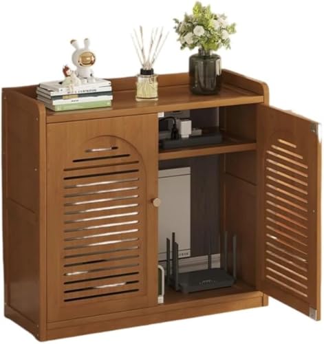 Hrzisda スリムでコンパクトな、放熱性に 扉付き木製ルーター収納ボックス。スタイリッシュで通気性に優れ、配線を隠蔽。多層構造。オフィス、リビング、玄関など、様々な場所で活躍します。スマホスタンド、Wi-Fi収納ラック、パンチフリー設置などにも最適です