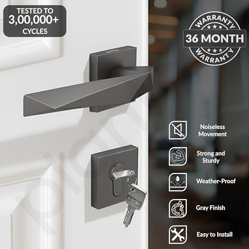 Image of Plantex Door Lock for Home /Main Door Lock Set with 3 Years Warranty /Mortise Lock with Brass Lock Body & Cylinder with 3 Brass Key - (7129, Grey)