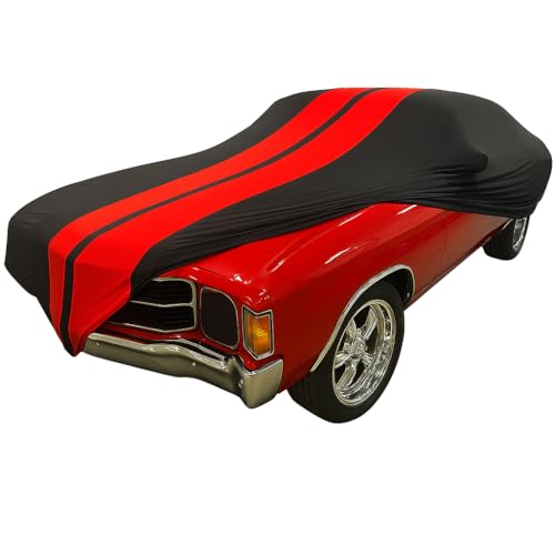 Image of SR1 USA 1964-1972 Chevrolet Chevelle Indoor Car Cover - Ultraguard Stretch Satin - The Ultimate Custom Fit (Black with Red Stripes)