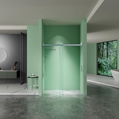 Jintop 68 to 72 in. W x 76 in. H Frameless Soft-Close Shower Door with Premium 3/8 Inch (10mm) Thick Tampered Glass,Bathtub W/Single Sliding Doors,Brushed Nickel
