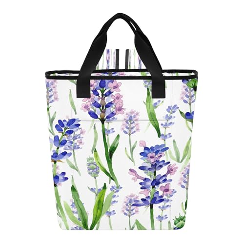 PYBUG Watercolor Lavender Flowers Reusable Insulated Backpack 36 Cans,Large Leakproof Portable Cooler Tote Organizer for Office Picnic Hiking Beach BBQ