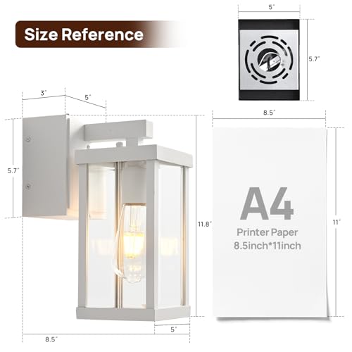 Image of Porch Lights with GFCI Outlets Dusk to Dawn Outdoor Wall Lights Waterproof Exterior Lighting Fixtures Modern Outside Lights Wall Mount for House Patio Garage,White,11.8''H,1PC