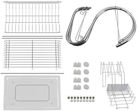 ASUNCELL Dish Rack 2 Tier Dish Drainer Board Draining Rack Cup Bowl Holder Chopsticks Rack Cutting Board Holder