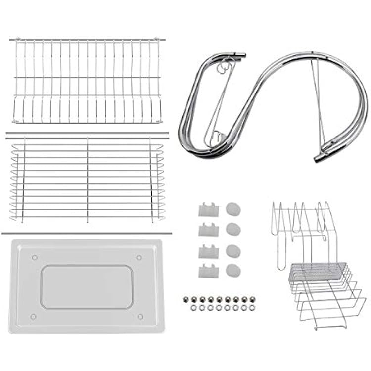 TREE.NB Over Sink Dish Drying Rack, 2 Tier Dish Drainer with Trays, Stainless Steel Utensil Holder Cup Holder Large Dish Rack Over Sink for Kitchen Counter
