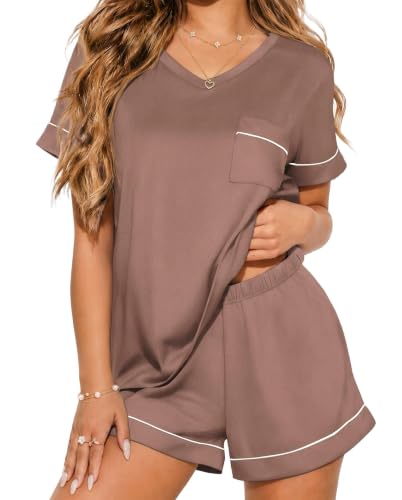 Image of Ekouaer Pajama Sets for Women 2 Piece Short Sleeve Lounge Shorts Set