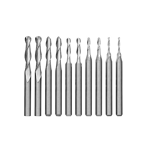 10 punte per fresa CNC, 1/8 di pollice, set di punte per fresatura e intaglio CNC, 2 frese a testa sferica, punte CNC in carburo di tungsteno da 1/1,5/2/2,5/3,175 mm