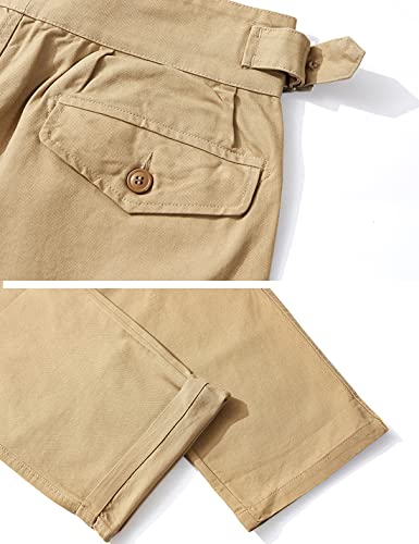 Snoly Men's Cotton Retro Tapered Leg Flat Front Chino Pant Straight Western Gurkha Pants4