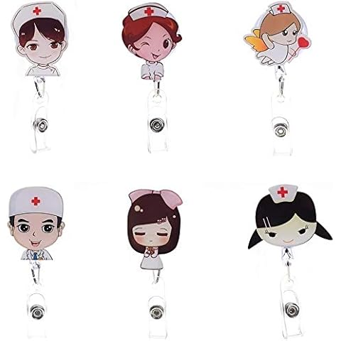 ANNIUP 6 PCS Badge ID Clip Reel Retractable Holder for Nurse Doctors Teachers Staff Work Nurse Name Badge Tag Clip On Card Holders Cover