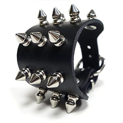 Nietenband Arm Choker mit Killernieten 12mm 3-reihig - Lederband mit Nieten, Leder mit Spikenieten Spitznieten Ziernieten Echtleder schwarz Style: Gothic Punk Rock Cover
