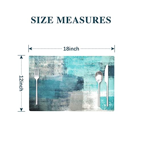 Modern Art Placemats, Cafe Placemats Turquoise And Grey Abstract Art Painting Artwork Dining Placemats Colorful Placemats For Home Kitchen Decorations 18 X 12 Inches, Turquoise Grey #TOP6