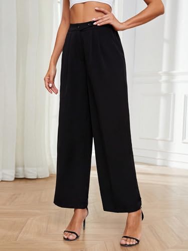 Women's Pleated High Waisted Straight Leg Work Pants Slacks Office Long Trousers2