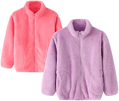AOSIMEY 2Pcs Girls Boys Winter Warm Top Fleece Coat Unisex Full Zip Outdoor Soft Touch Jacket (8-9 T, ASM12#1)
