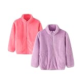 AOSIMEY 2Pcs Girls Boys Winter Warm Top Fleece Coat Unisex Full Zip Outdoor Soft Touch Jacket (8-9 T