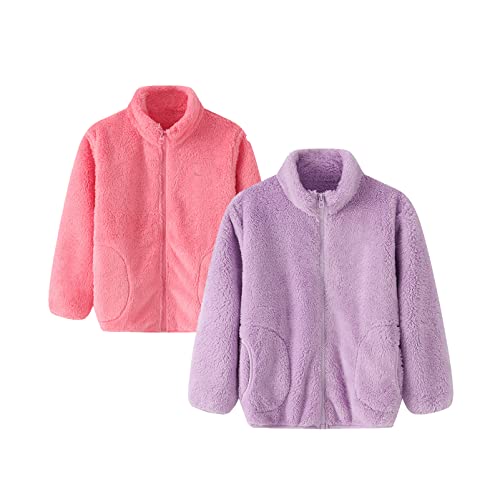 Aosimey 2Pcs Girls Boys Winter Warm Top Fleece Coat Unisex Full Zip Outdoor Soft Touch Jacket (8-9 T, Asm12#1) #TOP26