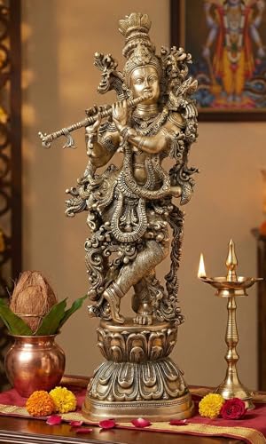 Estatua de Lord Krishna de bronce de 29 pulgadas miniatura 3