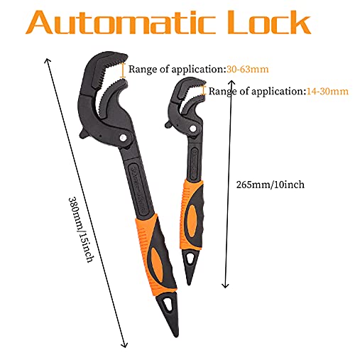 Taigoehua（2PCS Multi-function Water Pipe and Nut Wrench Self-Adjusting Spanner Quick Power Grip Pipe Wrench 0.6”-2.4\'\'，10\" and 15\" - Thumbnail 7