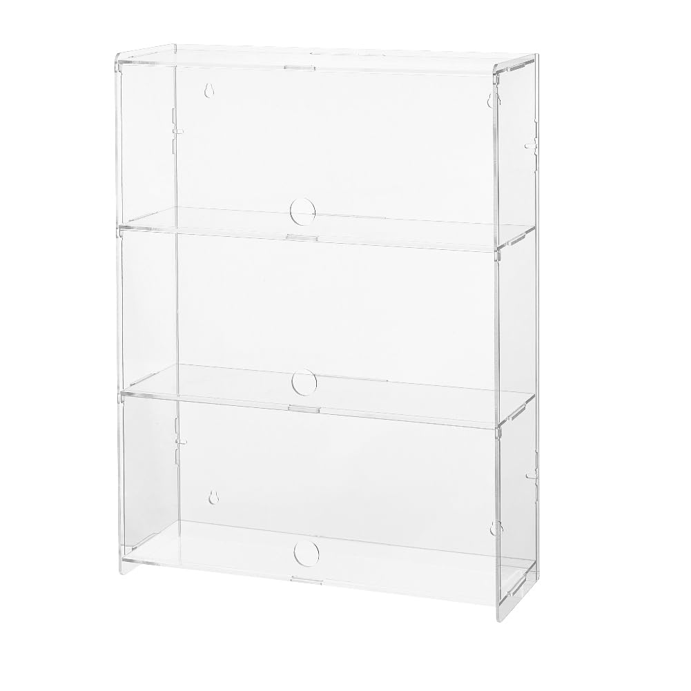 SUPERFINDINGS Transparent Acrylic Display Case Clear Showcase Display Case Dustproof Showcase 3 Tiers Assemble Display Case for Collections Display Holder,12.2x3.7x15.3inch