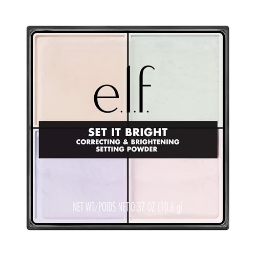 Image of e.l.f. Set it Bright Powder Quad, Brightening Loose Setting Powder, Bakes, Blurs & Sets for Soft-Matte Radiance, Velvet Puff Included, Vegan & Cruelty-Free, Fair