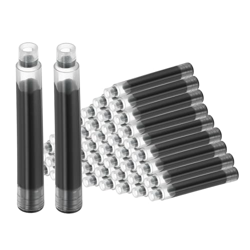 PATIKIL 50Pcs Fountain Pen Ink Cartridges, 3.4mm Bore Diameter Fountain Ink Refill Standard International Refill Cartridges for Pen Business Writing, Black