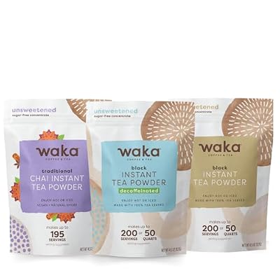 Waka Premium Instant Coffe & Tea Bundle & Save No Sugar Added & Unsweetened Concentrated Tea Powder (Decaf, Classic Black, Chai Traditional)