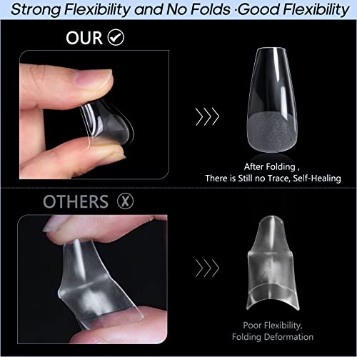 Aoraem 240Pcs Coffin Nails Tips, 12 Sizes Clear Short False Tips Half Matte Soft Gel Full Cover Press On Nail For Nail Extension (Short Ballet-240) #TOP3