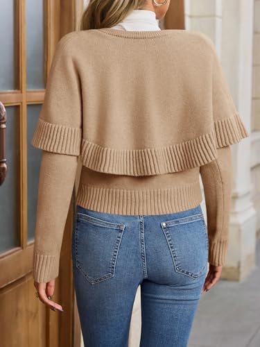 Saodimallsu Womens Cropped Cardigan Sweater Long Sleeve Fall Knit Cape Sweaters Button Up Trendy Outfits 20253