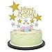 Allazone Cake Topper Compleanno Decorazione per Torte e Cupcake Oro e Argento, 1 Pz Oro Buon Compleanno Torta Topper e 12 Pz Stelle Happy Birthday Cake Topper