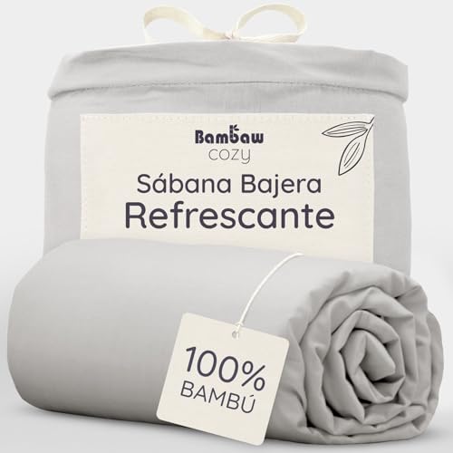 Bambaw Sabana Bajera 150x200 Bambu para Cama 150 cm, Bolsillo de 35 cm, Sábanas Frescas para Verano e Invierno, Sabana Termorreguladora y Refrescante, Ropa de Cama Antiacaros (Gris Claro)