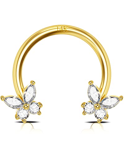 Jewseen 14K Solid Gold Cartilage Earring Hoop Cz Septum Ring 16G Daith Piercing Jewelry Butterflu Helix Piercing Jewelry For Women Men #TOP4