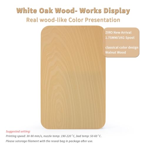 Image of ZIRO 1.75mm PLA Filament, Contain Real Wood Flour, 2.2lbs White Oak Wood | Fit for Most FDM 3D Printer, 1.75mm 1KG Spool, Dimensional Accuracy + /-0.03mm, Colorful PLA FilamenT
