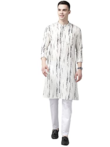 See Designs Men's White Multi Tie And Dye Print Design Straight Kurta - Sd2Kt_1115Xs
