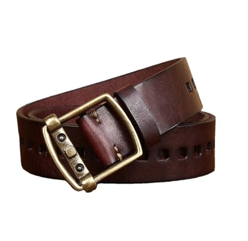 Men 4.0cm Wide Solid Leather Brass Pin Buckle Belts Jeans Accessories Solid Casual Belt