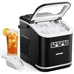 KOMORE Ice Maker with Handle, 2 Sizes of Bullet Ice Maker Machine Countertop, 9 Cubes Ready in 6 Mins, 12Kg/24H, Ice Scoop & Basket, Self-Cleaning, Removable Top Cover, Perfect for Home/Office/Bar