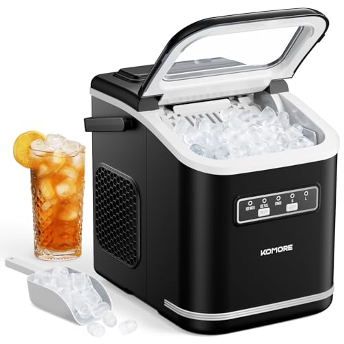 Ice Maker with Handle, 2 Sizes of Bullet Ice Maker Machine, 9 Cubes Ready in 6 Mins, 12Kg/24H, Visual Window, Ice Scoop & Basket, Self-Cleaning, Removable Top Cover, Perfect for Home/Office/Bar